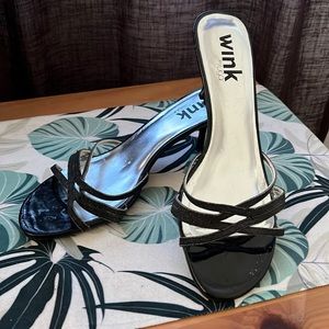 Wink by Sugar black straps slide on heels. last chance